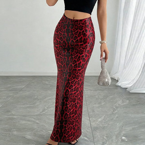 Falda Elástica de Poliéster de Doble Capa con Estampado de Leopardo y Lentejuelas, Cintura Imperio, Estilo <span class=keywords><strong>Vintage</strong></span>, Colección Otoño - Product Image 3