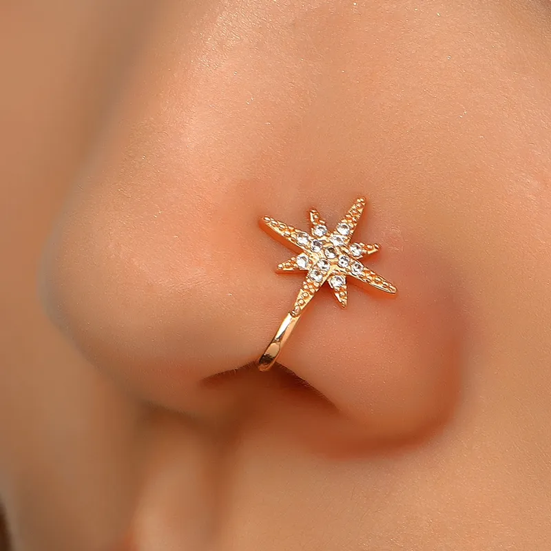 1Pc Nose Cuff Non Piercing Jewelry Heart Star Crown Clip On Copper Non Piercing Nose Ring