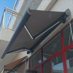 Auvent <span class=keywords><strong>de</strong></span> toit rétractable motorisé avec cadre en aluminium et voile en polyester imperméable, montage mural, bras pliable, rangement - Product Image 5