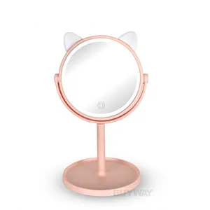 Espejo LED de plástico con sensor táctil para chicas, espejo de sobremesa con sensor táctil de plástico, flexible, para orejas de gato y gatito, para Navidad