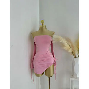 Abito Sexy a maniche lunghe con collo a una spalla per Mini abito da donna a doppio strato - Product Image 4