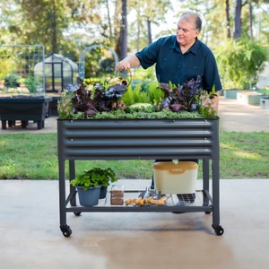 Bacs <span class=keywords><strong>de</strong></span> <span class=keywords><strong>jardin</strong></span> modernes <span class=keywords><strong>gris</strong></span> à grande capacité pour légumes, fleurs et herbes, avec pieds et étagère <span class=keywords><strong>de</strong></span> rangement - Product Image 5