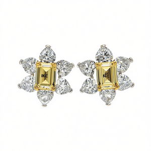 Boucles d'oreilles clous Ike en or 18 carats avec cristal citrine et diamant jaune, bijoux de luxe pour femme pour soirée - Product Image 1