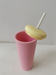 Gobelet en plastique mat de 700 ml avec couvercle et paille, réutilisable, rose, pour boissons froides, idéal pour le bureau, la maison, les voyages, bouteille d'eau avec logo personnalisé - Product Image 6