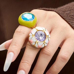 Bague de cocktail géométrique en acier inoxydable plaqué or 18 carats, style <span class=keywords><strong>bohème</strong></span>, avec zircon émaillé, pour <span class=keywords><strong>mariage</strong></span>, vente en gros - Product Image 5
