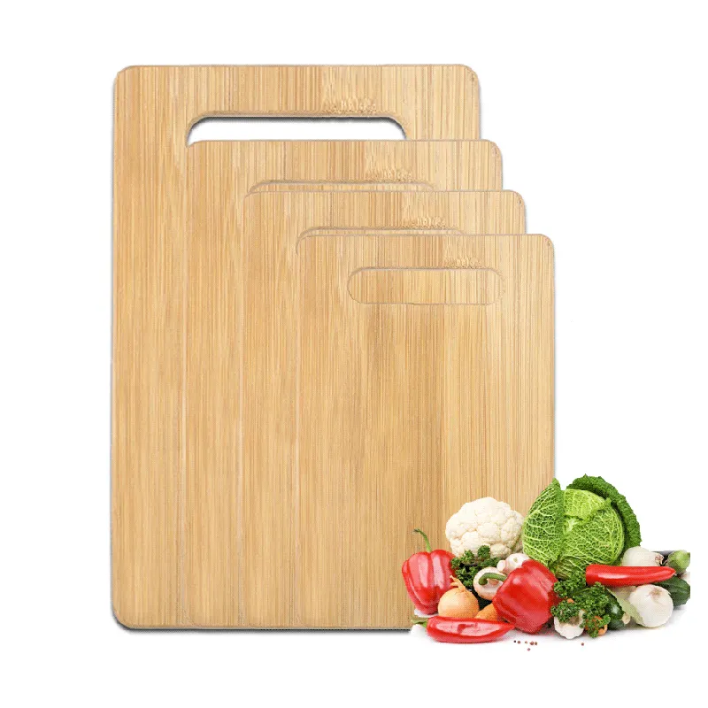 Eco-friendly reusable wholesale custom 4 block bamboo wooden chopping board cutting board set with handle for kitchen