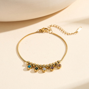 Pulsera de Cadena y Eslabones de Acero Inoxidable 304 de Moda, con Piedras de Circonio Multicolor, Chapada en Oro de 18K, Joyería para Mujer, Regalo - Product Image 5