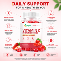 Gummies protéinés à la vitamine C pour adultes, favorisant la croissance des cheveux et l'éclat de la peau, saveur fraise, 60 unités, forme personnalisée, directement de l'usine, HALAL