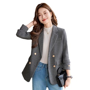 Women's Woolen Blazer Red Double Breasted Solid Color Casual Office Wear - Product Image 5