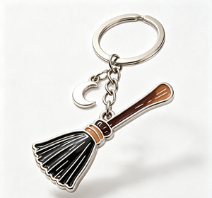 <b>Custom</b> Metal Witch Broom <b>Keychain</b> Enamel Broom Key Ring Silver Pendant Promotion Gift - Product Image 2