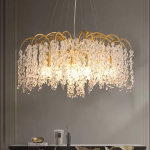 Candelabro de rama chapado en oro, decoración de lujo, colgante de gota de lluvia de cristal, luz moderna para sala de estar - Product Image 5