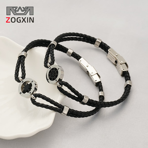 Anchor Hexagram Stainless Steel Bracelet Woven Leather Rope Titanium Steel Jewelry Fashion Charm Bracelets - Product Image 2