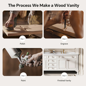 Mueble de <span class=keywords><strong>Baño</strong></span> Estilo Francés <span class=keywords><strong>con</strong></span> Lavabo Doble, Gabinete de Madera Sólida <span class=keywords><strong>y</strong></span> <span class=keywords><strong>Espejo</strong></span> Inteligente <span class=keywords><strong>con</strong></span> Almacenamiento para Baños Modernos - Product Image 5