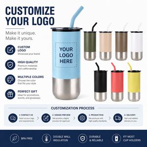 Cadeau promotionnel : Gobelet isotherme 16oz en acier inoxydable (extérieur) et plastique (intérieur) avec paille, tasse de voyage pour café, logo personnalisé - Product Image 4