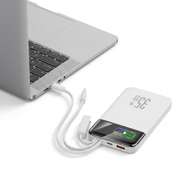 OEM Factory Wholesale 35W 10000mAh Power Bank with TFT Display Built-in Cables Fast Charging External Battery for Laptop Phone