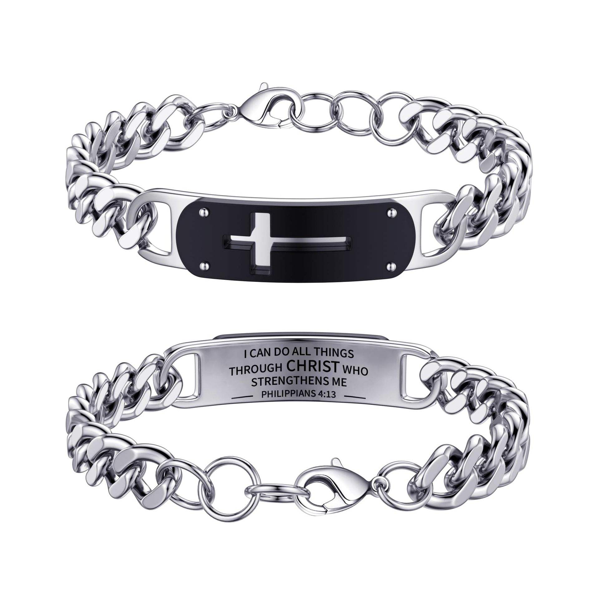 Phil engraved curved cross bracelet