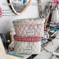 Panier de rangement cosmétique ouvert en coton matelassé géométrique, grande capacité, organisateur de bureau, couleur personnalisée