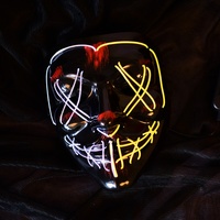 Masque d'Halloween en plastique bicolore avec LED fluorescentes, motif géométrique, couvrant tout le visage, pour danse fantôme, clignotant, sang, horreur