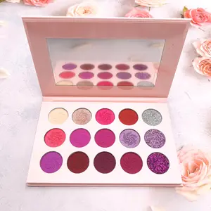 Venta al por mayor de paleta de sombras de ojos de 15 agujeros Colores Private Label e imprime su logotipo Incluye productos de maquillaje de imprimación de pestañas