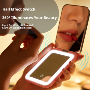 Rechargeable <b>LED</b> Light Compact <b>Mirror</b> Pocket Purse Handheld Portable Folding Small Mini Makeup <b>Mirror</b> with 3 Color Lights Switch - Product Image 2