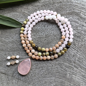 108 Perle, Pietra del Sole, Pietra di Luna, Granato, JapaMala, Pietra Naturale, Collana Mala con Perline, Braccialetto per Meditazione, Cristalloterapia, Regalo per Te - Product Image 2