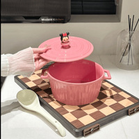 Ensemble de casseroles et de bols en céramique avec couvercle, grand modèle, à double poignée, design nordique/minimaliste, couleur sous glaçure, compatible lave-vaisselle, induction