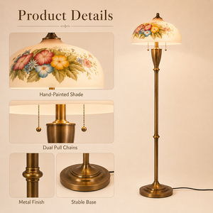Vintage Hand Painted Peony Floral Floor Lamp Antique Brass <b>Standing</b> Lamp OEM ODM Custom Lighting Factory - Product Image 3