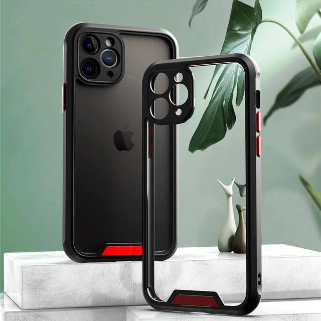 For iPhone 12 Pro Max Military Shockproof Armor Case Silicone Frame Clear Acrylic Shockproof Back Cover for iPhone X 11 Pro