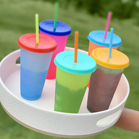 Tasses personnalisées, tasses en plastique réutilisables de 24oz, tasses à température variable multicolores, tasse de thé à bulles durable pour l'extérieur avec pailles