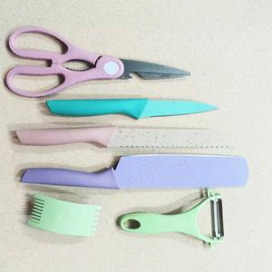 Cleaver Knife Fruit Peeler Slicer Scissor Macaron Color Stainless Steel 7-Piece Set Wheatstraw <strong>Kitchen</strong> Knife Chef Knives for - Product Image 6