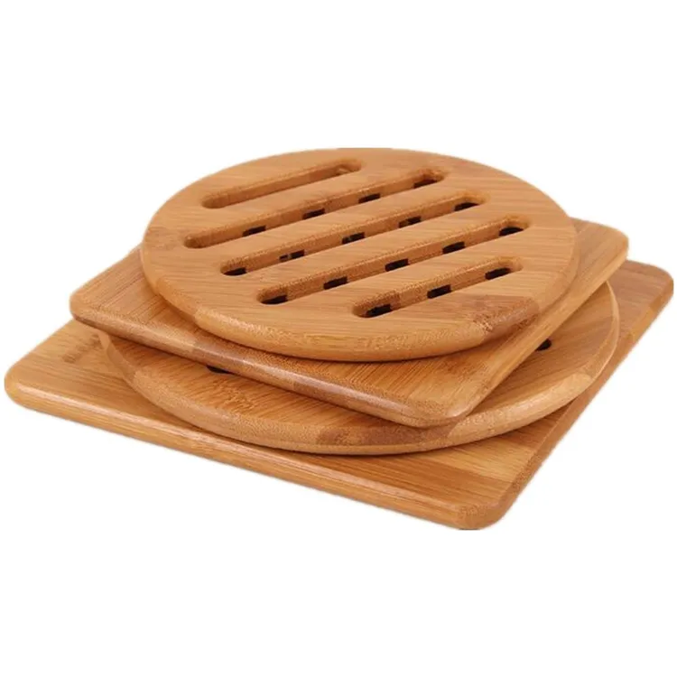 Set Keset Trivet Dapur Alami, Taplak Meja Insulasi Bambu Silikon Lipat untuk Makan Tahan Air Ramah Lingkungan