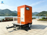 Toilettes publiques mobiles sur remorque, en panneaux sandwich, avec rampes et marches, design moderne, pour villas et chantiers de construction