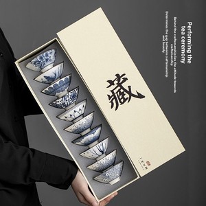 Set di Tazze da Tè Kung Fu in Porcellana Blu e Bianca, 10 Piccole Tazze Coniche, Regalo Vintage in Stile Cinese per Compleanno/Laurea - Product Image 1