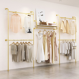 Rak Gantungan Pakaian Wanita untuk <span class=keywords><strong>Display</strong></span> Toko, Dinding, Dua Lapis, Warna Emas, Cat Nano Baked Carbon - Product Image 3
