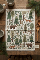 Serviettes de cuisine 100% coton, style scandinave minimaliste, forêt d'hiver nordique, pin, 40x60cm