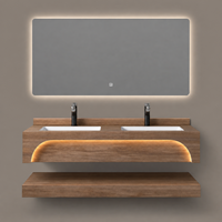 Ensemble de meuble-lavabo mural moderne pour salle de bain, en céramique intelligente, avec niche LED incurvée, résistant à l'eau, style ferme, plusieurs finitions en marbre