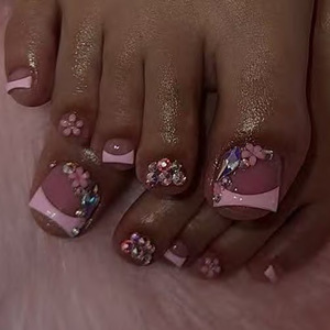 24 <span class=keywords><strong>Uñas</strong></span> <span class=keywords><strong>Postizas</strong></span> para Pies, <span class=keywords><strong>Uñas</strong></span> Artificiales de Color Sólido, Estilo Francés, Listas para Usar - Product Image 4