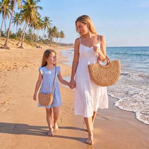 Matching Mommy and Me Summer Bags <b>Gift</b> <b>for</b> Her Personalized <b>Mother</b> <b>Daughter</b> Straw Bag Set Custom Beach Tote & Small Crossbody - Product Image 2