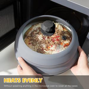 Couvercle de cuisson vapeur pliable en silicone et verre avec poignée pour micro-ondes, idéal pour réchauffer les aliments en gros - Product Image 2