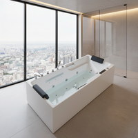 Baignoire double moderne en acrylique avec système de jets d'air et de remous, baignoire autoportante pour usage hôtelier, design écologique