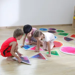 Kindergarten Kids Decorative Dance Floor 3D Tile Vinyl Sensory Led Round Cosmic Liquid Tiles Floor Toy