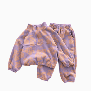 Otoño <span class=keywords><strong>Invierno</strong></span> niña niños de doble cara de lana Stand-Collar conjunto de ropa deportiva con cremallera Hawaii patrón Casual niños niñas trajes - Product Image 6