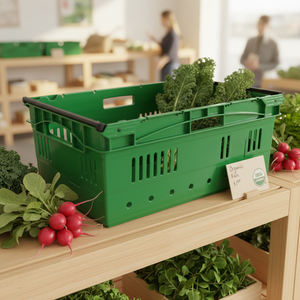 Cesta <span class=keywords><strong>de</strong></span> Plástico Apilable <span class=keywords><strong>y</strong></span> Encajable para Mercado <span class=keywords><strong>de</strong></span> Agricultores, con Asas Duraderas, Diseño Ecológico que Estimula la <span class=keywords><strong>Compra</strong></span> por Impulso - Product Image 1