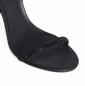 Sandales à talons aiguilles fines avec strass noirs, style luxe léger, idéales pour les mariages, les dîners et les tenues habillées pour femmes. - Product Image 2