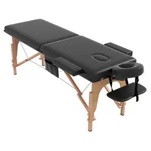 Hoge Kwaliteit Verstelbare Pu Lederen Huid Veilige Duurzame Thai Houten Frame Opvouwbare Massagetafel