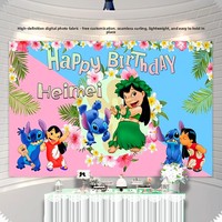 Personnalisation d'affiche d'anniversaire Lilo & Stitch, toile de fond sur le thème de Stitch, décoration suspendue, panneau photo en KT, impression numérique moderne pour fêtes