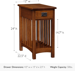 Mesa Auxiliar Estrecha de Roble de 12 Pulgadas Home Mission, Mesa Lateral de Madera Tradicional Independiente para <span class=keywords><strong>Sala</strong></span> de Estar - Product Image 3