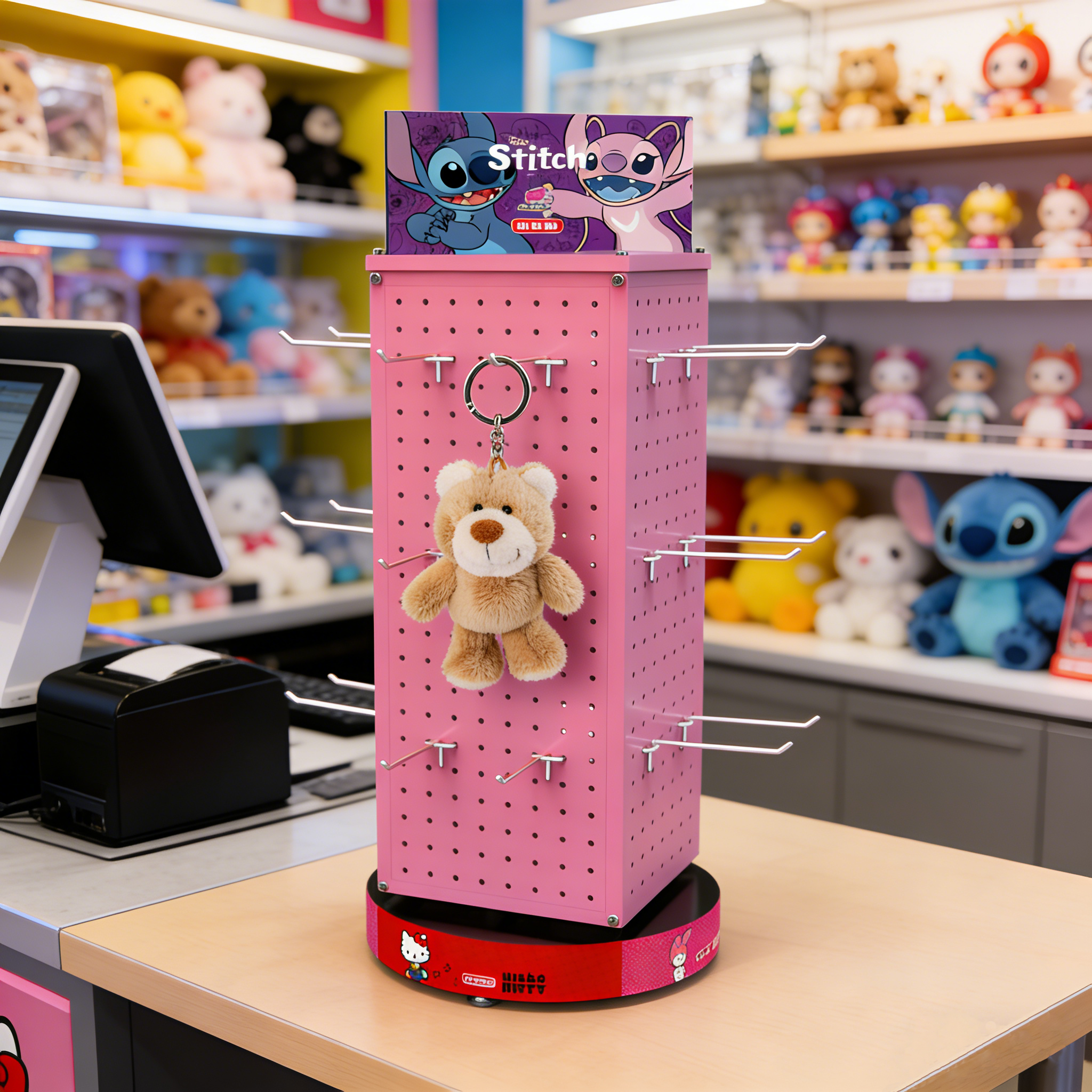 Customized Toy Keychain Display Stand 4-side Metal Rotatable Pegboard Hook Rack Sturdy Load-bearing for Retail Shops — view 1