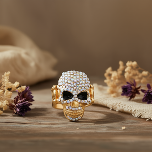 Anelli Elastici con Teschio in Cristallo AB, Anello Vintage Apribile con Intarsio Placcato Oro 18K, Forma Geometrica Trendy - Product Image 2