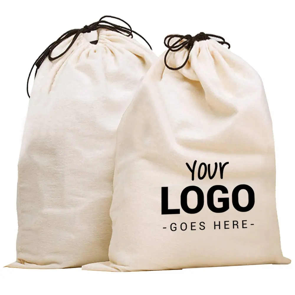 Borse personalizzate all'ingrosso copre il LOGO stampato in tela di cotone mussola con coulisse borsa per scarpe sacchetti per la polvere con cordino regalo